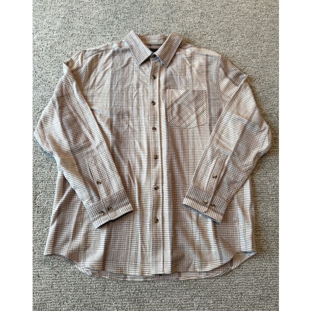 Dakota Grizzly Mens XL Brown Plaid 100% Cotton Button Down Long Sleeve Shirt